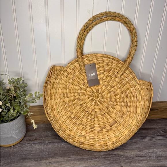 J Jill Lemon Braided Market Woven Rattan Basket Circle Round Purse Handbag NWT - Picture 5 of 10